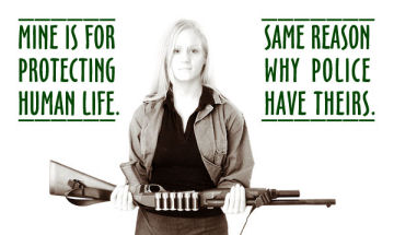"Mine is for protecting innocent life. Same reason police have theirs."e; Image courtesy Oleg Volk, www.a-human-right.com.